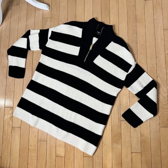 EXPRESS Nautical Black & White Stripe Quarter Zip Sweater Size Medium - Picture 8 of 11